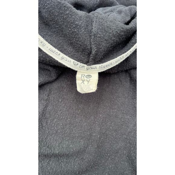 Y2K Roxy Sweater Women Size Large Black Hooded Zip Up Drawstrings Sweatshirt - Picture 5 of 6